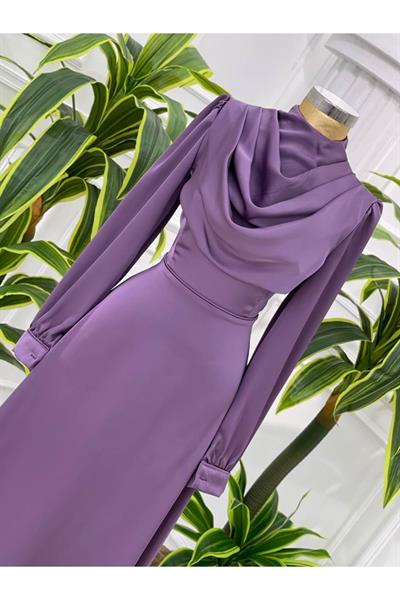 Degaje Yaka Saten Elbise 4039 Leylak