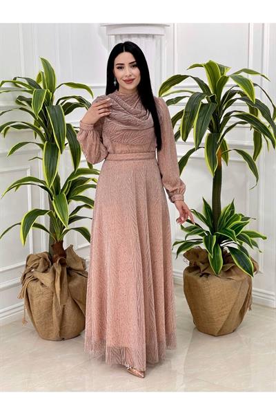 Degajeli Şifon Elbise 4065 Purdra