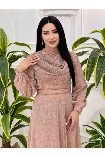 Degajeli Şifon Elbise 4065 Purdra