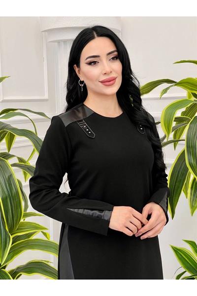 Deri Bağçıklı Tunik 1378 Siyah