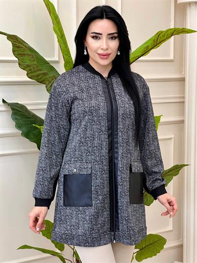 Deri Detay Balık Sırtı Ceket 6126 t-24 Siyah