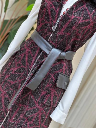 Deri Detay Simli Yelek 7512 T-25 Bordo