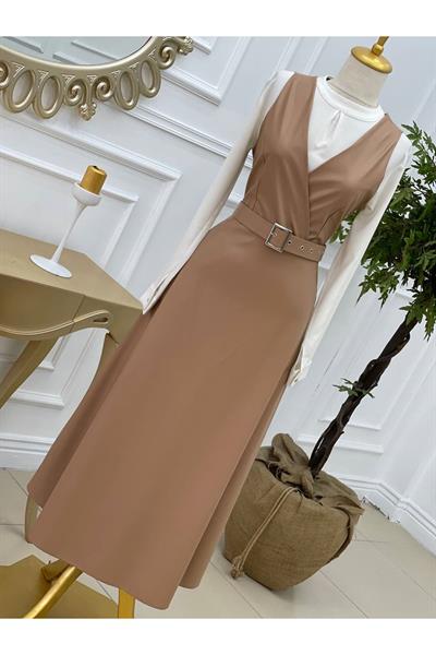 Deri Jile Elbise 8084 Camel