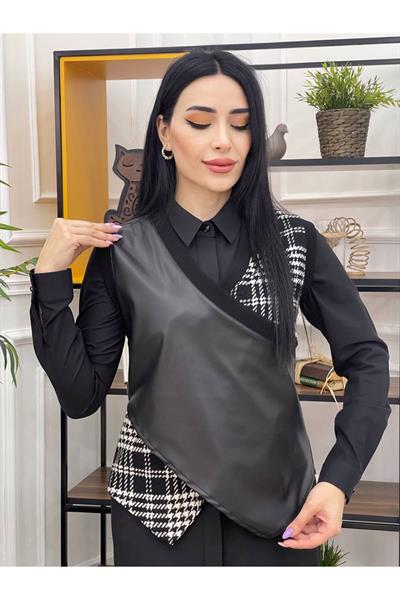 Deri Süveter 2 li Takım 22554 Siyah