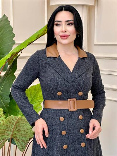 Deri Yaka Kruvaze Kap 0019 t-24 Antrasit-Taba