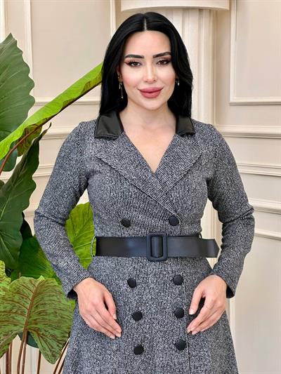 Deri Yaka Kruvaze Kap 0019 t-24 gri-Siyah