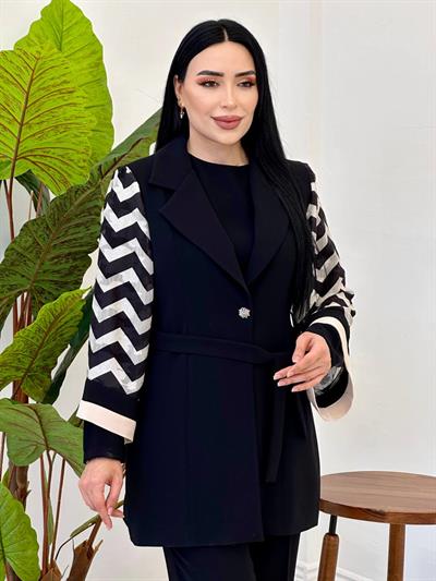Desen Kol Üçlü Takım 1049 Siyah