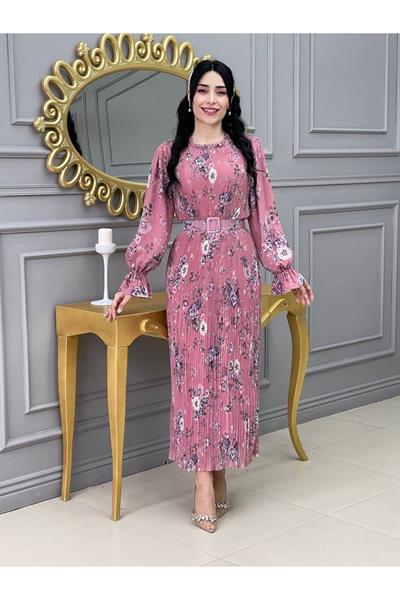 Desenli Bürümçük Elbise 3342 Purdra