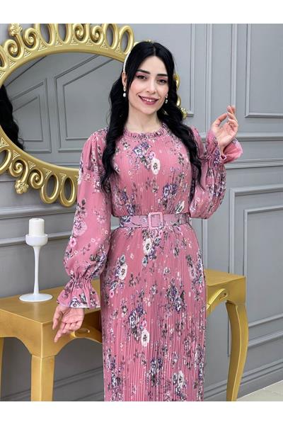 Desenli Bürümçük Elbise 3342 Purdra