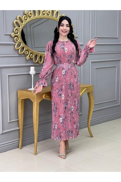 Desenli Bürümçük Elbise 3342 Purdra