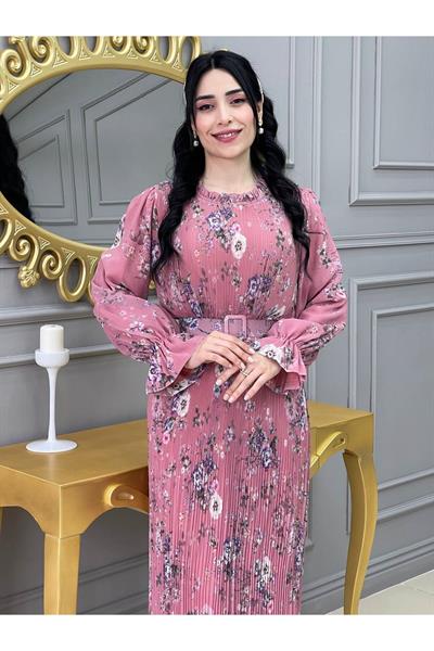 Desenli Bürümçük Elbise 3342 Purdra