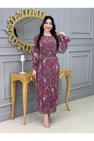 Desenli Bürümçük Elbise 3342 Rose
