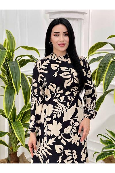 Desenli Elbise 180 Bej
