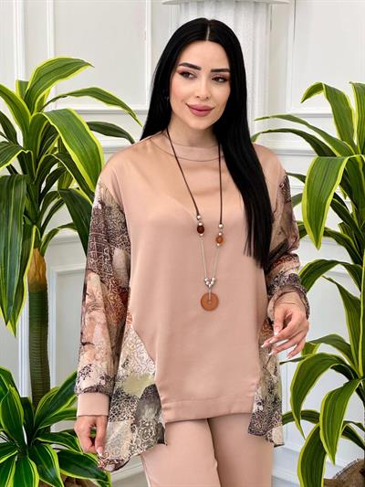 Desenli Şifon İkili Takım 100304 t-24 Haki