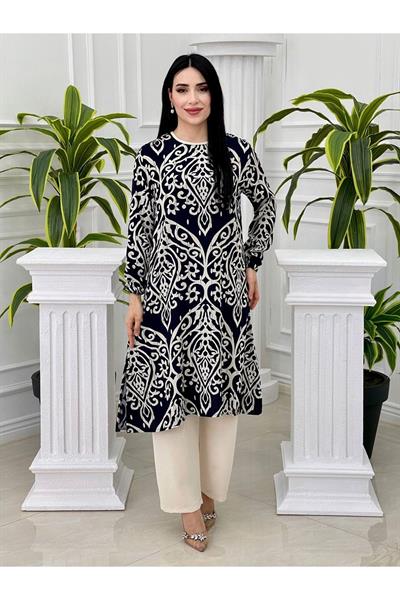 Desenli Tunikli Takım 728-Lacivert