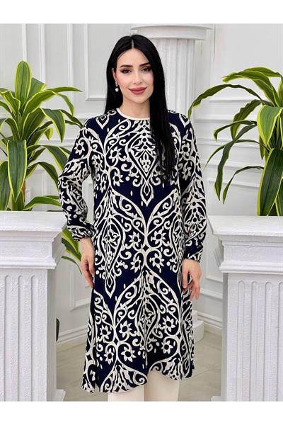 Desenli Tunikli Takım 728-Lacivert