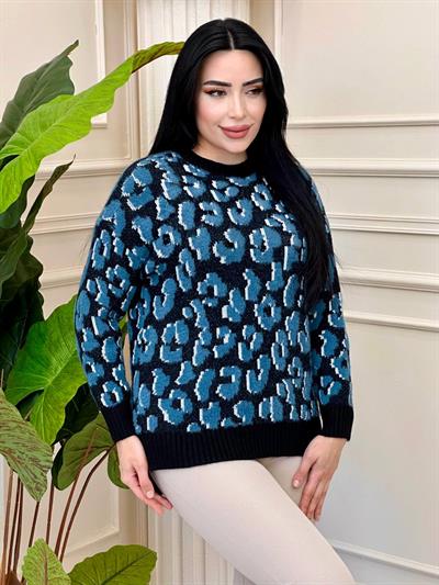 Desenli Yün Kazak 33073 t-24 İndigo