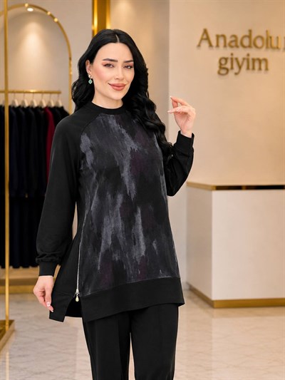 Dijital Baskı Fermuarlı Spor Takım 230 T-26 Siyah