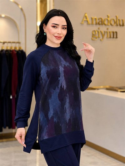 Dijital Baskı Fermuarlı Spor Takım 230 T-26 Lacivert
