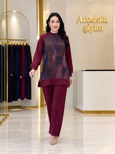 Dijital Baskı Fermuarlı Spor Takım 230 T-26 Bordo