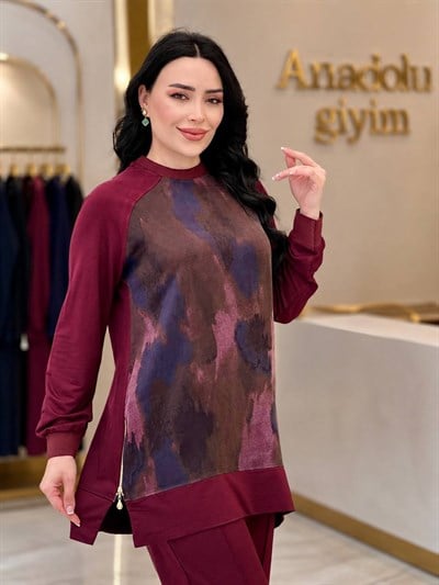 Dijital Baskı Fermuarlı Spor Takım 230 T-26 Bordo