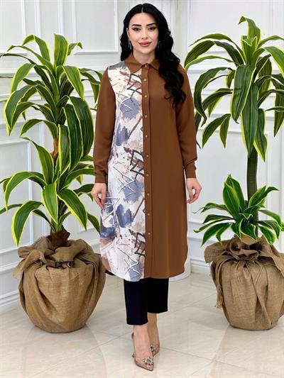 Dijital Baskı Tunik5416 Kahverengi