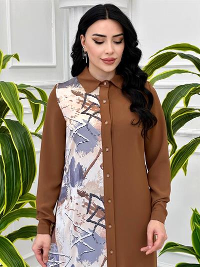 Dijital Baskı Tunik5416 Kahverengi