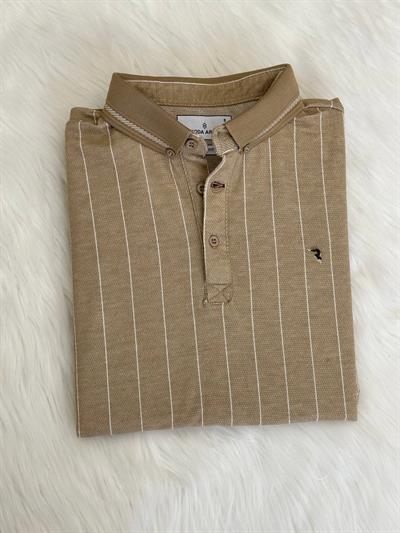 Dik Çizgi Desen Polo Yaka Yk-117 T24 Bej