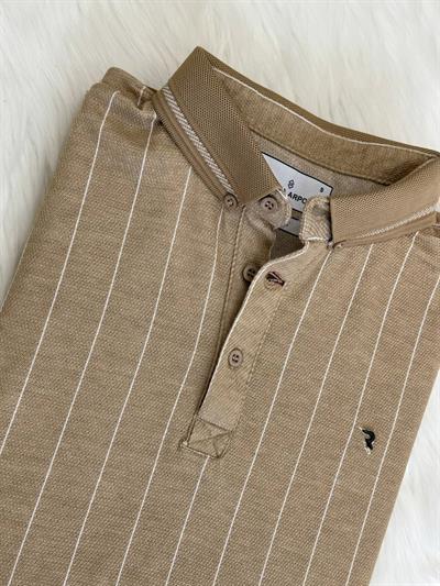 Dik Çizgi Desen Polo Yaka Yk-117 T24 Bej