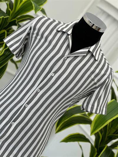 Dik Çizgi Kısa Kol Gömlek 1005 T-24 füme beyaz