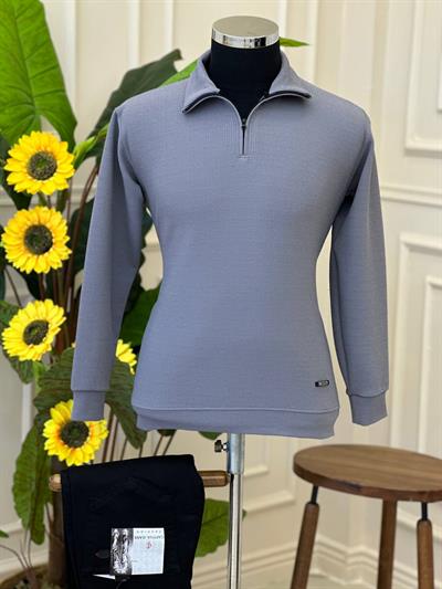 Dik Yaka Fermuarlı Sweat Antrasit