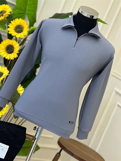 Dik Yaka Fermuarlı Sweat Antrasit