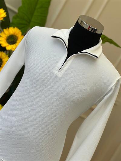 Dik Yaka Fermuarlı Sweat Beyaz