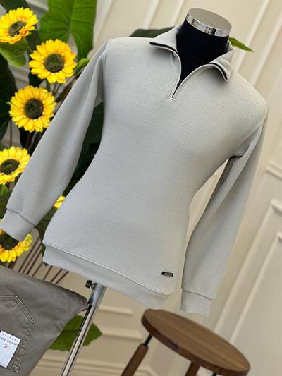 Dik Yaka Fermuarlı Sweat Gri