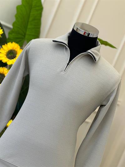 Dik Yaka Fermuarlı Sweat Gri