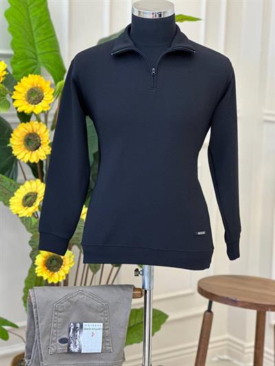 Dik Yaka Fermuarlı Sweat Lacivert