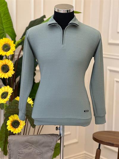 Dik Yaka Fermuarlı Sweat su mavisi