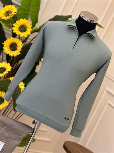 Dik Yaka Fermuarlı Sweat su mavisi