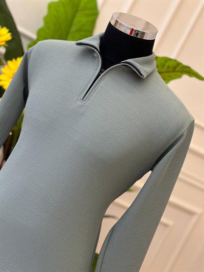 Dik Yaka Fermuarlı Sweat su mavisi