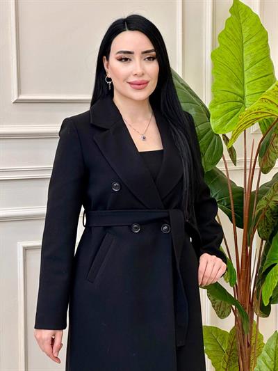 Dört Düğmeli Kaşe Kaban 3120 Siyah