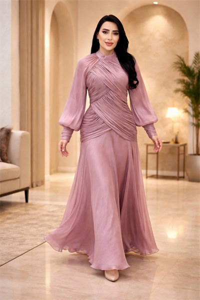 Drape Detay Jan Jan Elbise 5582 T-26 Pudra