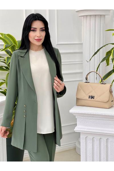 Düğme Detay 3 lü Takım 7018 Haki
