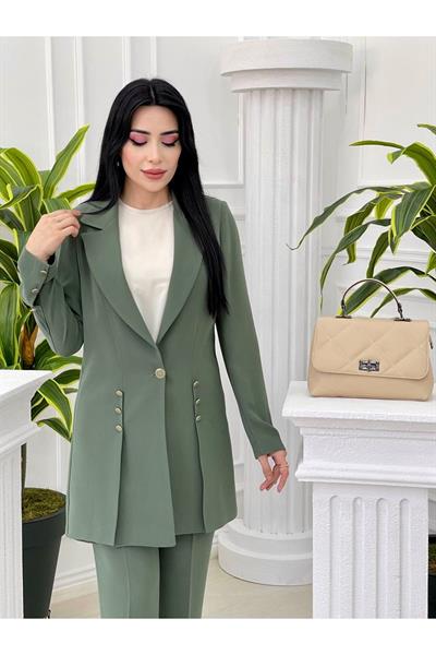 Düğme Detay 3 lü Takım 7018 Haki