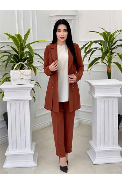 Düğme Detay 3 lü Takım 7018 Kiremit