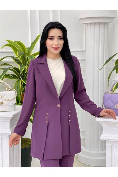 Düğme Detay 3 lü Takım 7018 Leylak
