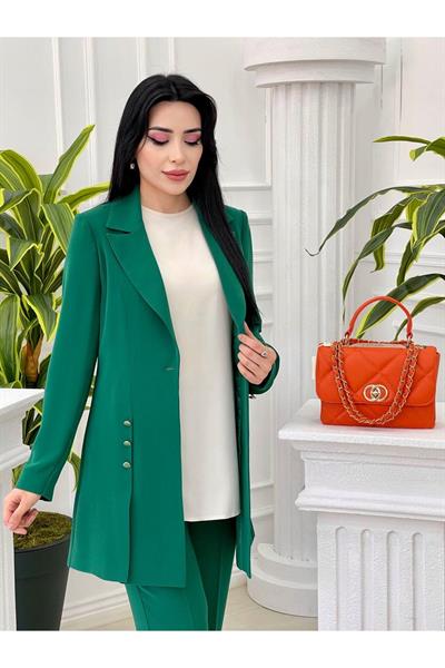 Düğme Detay 3 lü Takım 7018 Yeşil