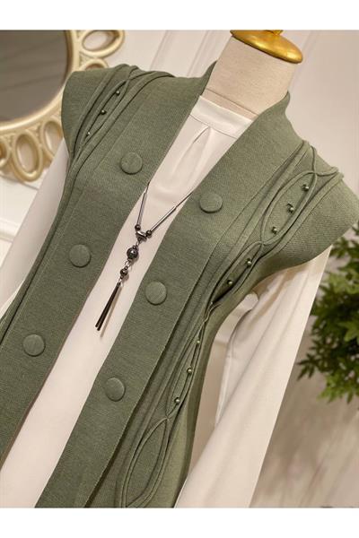 Düğme Detay Yelek 102 Yeşil
