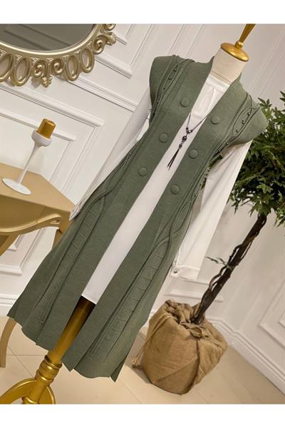 Düğme Detay Yelek 102 Yeşil