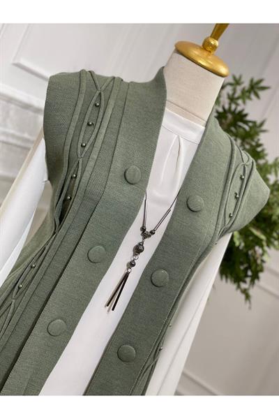 Düğme Detay Yelek 102 Yeşil