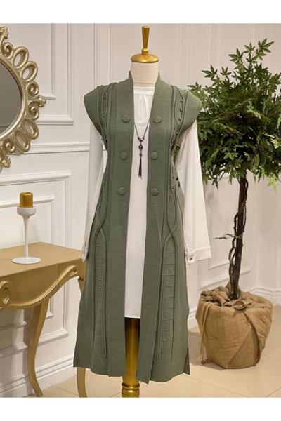 Düğme Detay Yelek 102 Yeşil